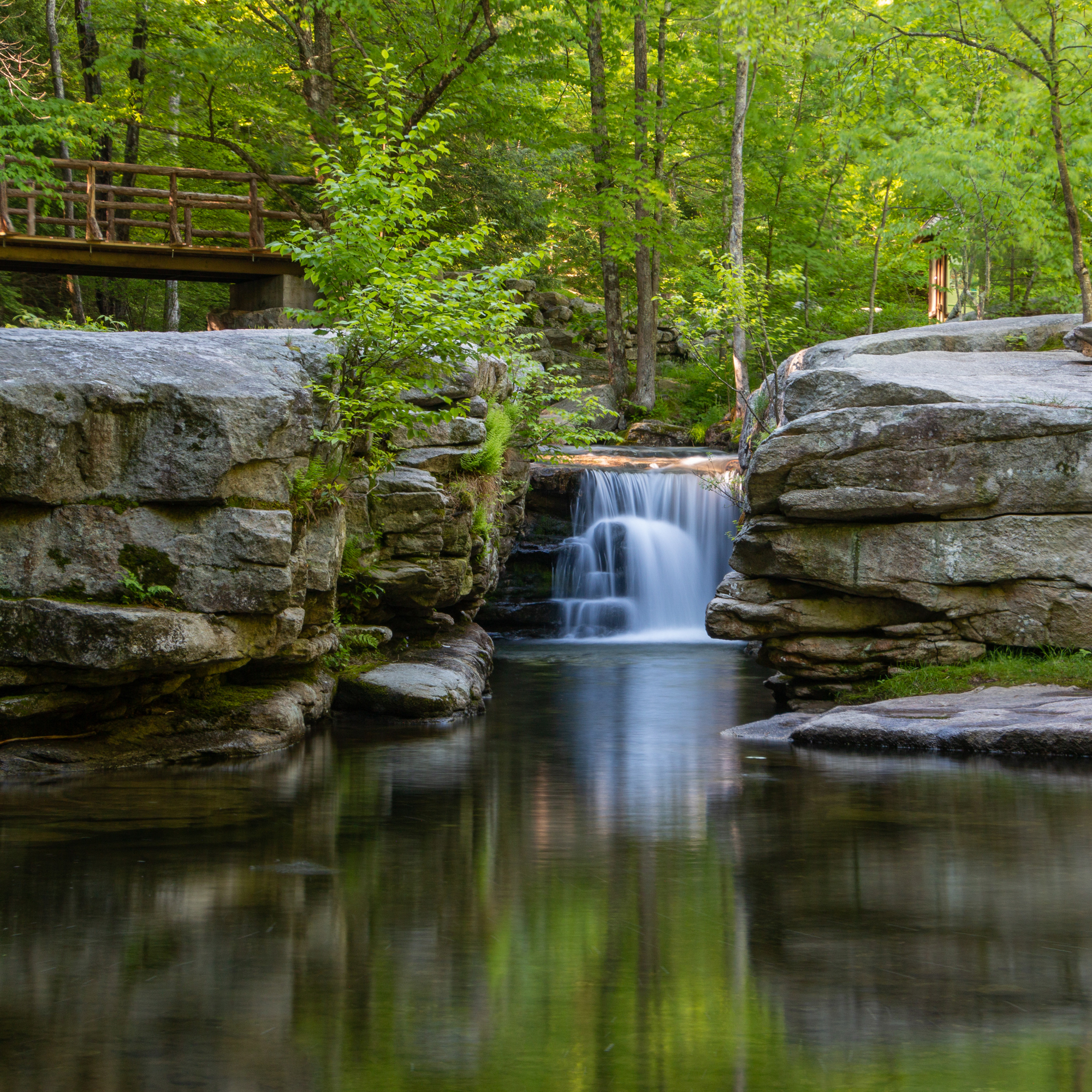 Split Rock Waterfall taken from downstream. Coxing Kill bridge in the upper left corner