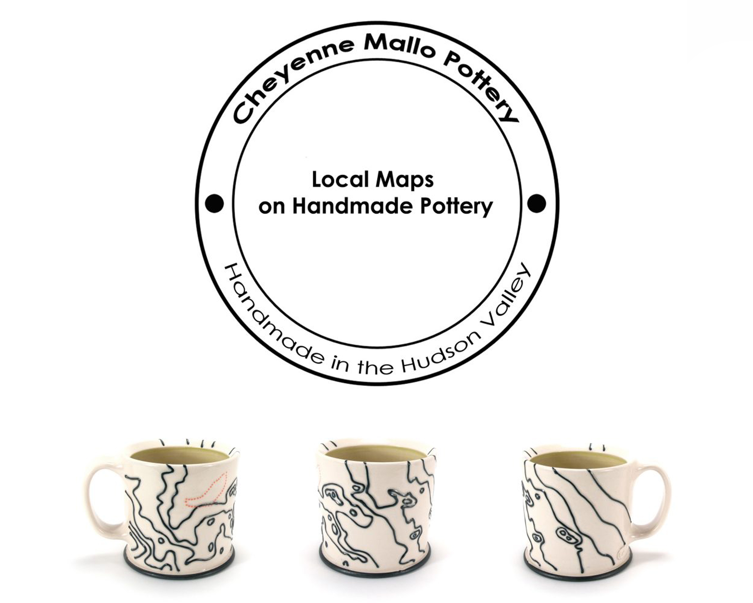 Local Maps on Handmade Pottery by Cheyenne Mallo Pottery. Handmade in the Hudson Valley.