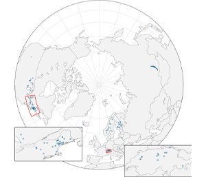Northern hemisphere figure showing lake ice phenology data