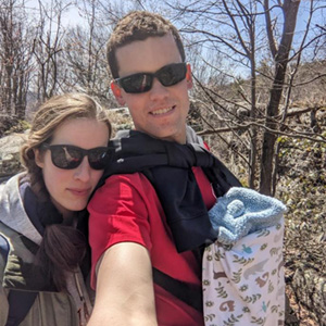 Shannon and Pete Hinkey hiking on the Preserve with their new baby, Ashton.