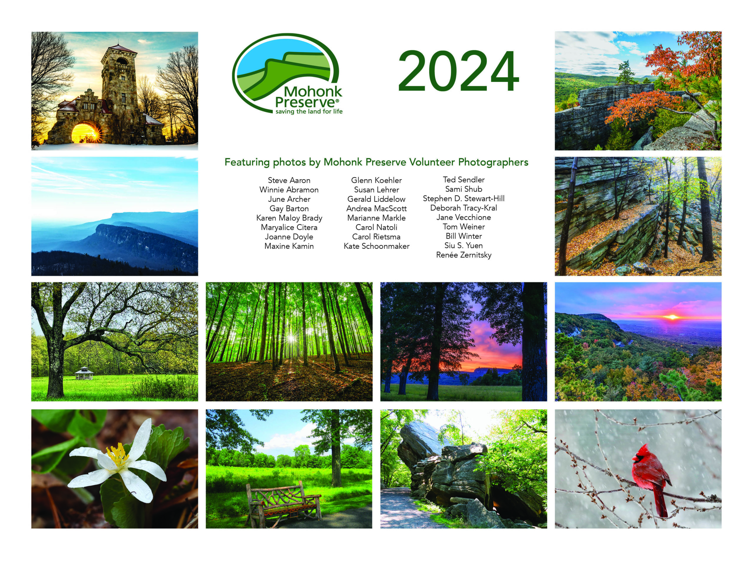 Beautiful scenic shots from Mohonk Preserve and the Shawangunk Ridge in the hudson valley new york from the 2024 calendar.