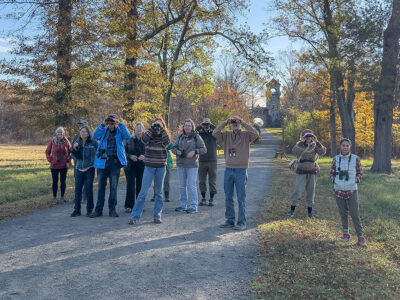 Bird watching public program at the Testimonial Gateway trailhead